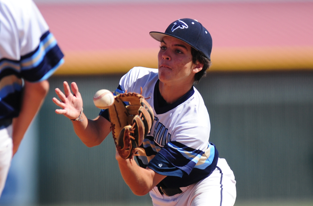 Foothill second baseman Brayden Griffie fields a Las Vegas ground ball for the third out in ...