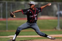 Las Vegas starting pitcher Austin Strong delivers to Foothill in the first inning of their p ...
