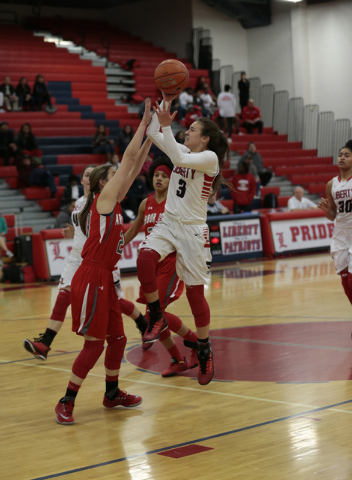 Liberty’s CeCe Quintino (3) takes a shot during Monday’s game against Arbor View ...