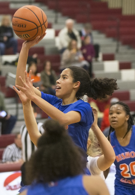 Bishop Gorman’s Shaira Young (2) drives to the basket during the Gaels road matchup wi ...