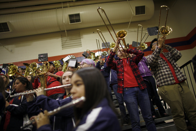 Coronado’s band performs during a basketball game at Bishop Gorman High School on Tues ...