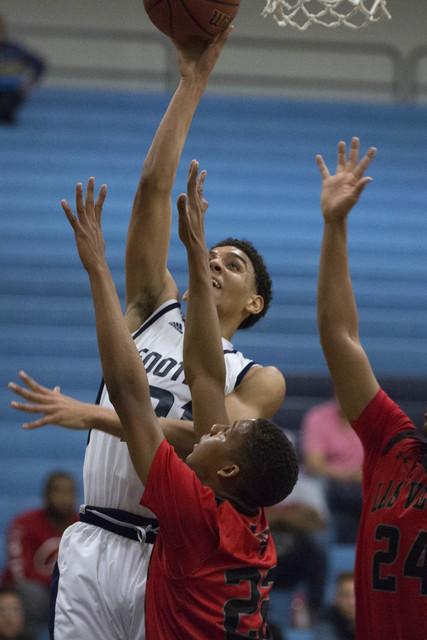 Foothill junior Marvin Coleman goes up for a basket at Foothill High School on Tuesday, Feb. ...