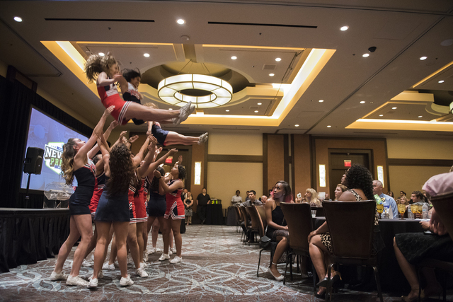 Las Vegas High School cheerleaders perform during the inaugural Best of Nevada Preps Award B ...