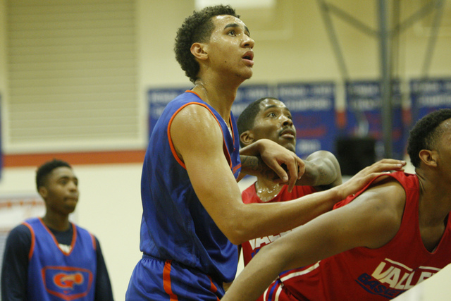 Bishop Gorman’s Chase Jeter (4) waits to go for the ball on a free throw during their ...