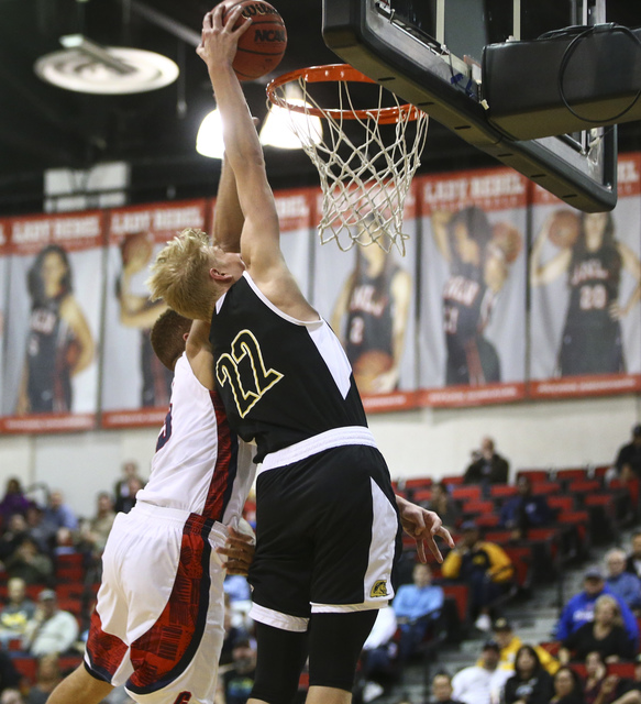 Clark guard Trey Woodbury (22) shoots against Coronado during the Class 4A boys state basket ...