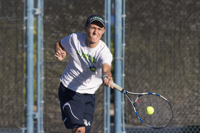 Green Valley’s Ben Lieberman plays a tennis game against Green Valley’s Brandon ...