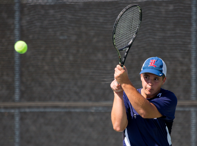 Liberty’s Matt Drongensen competes in doubles during the Sunrise Region boys team cham ...