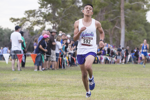 Omar Aguilar Espinoza, from Silverado High School, finishes second during the Regional 4A Su ...