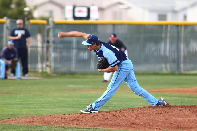 Foothill pitcher Nick Cardinale throws the a pitch against Las Vegas High on Thursday. Cardi ...