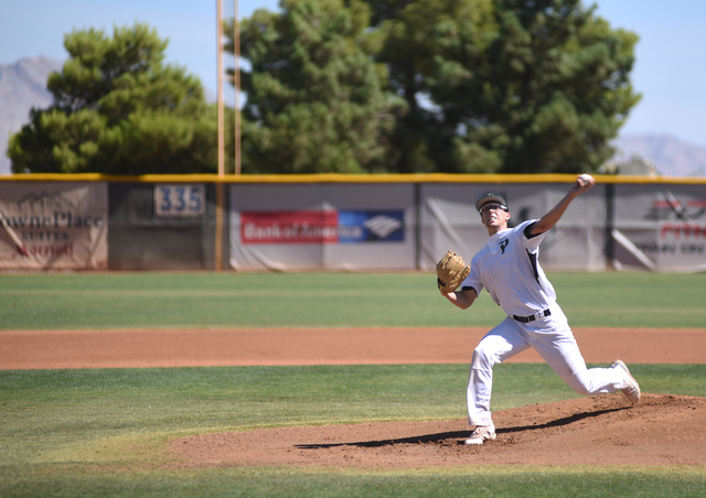 Summerlin Panthers Dylan Orlando pitches against the Las Vegas Cats during the championship ...
