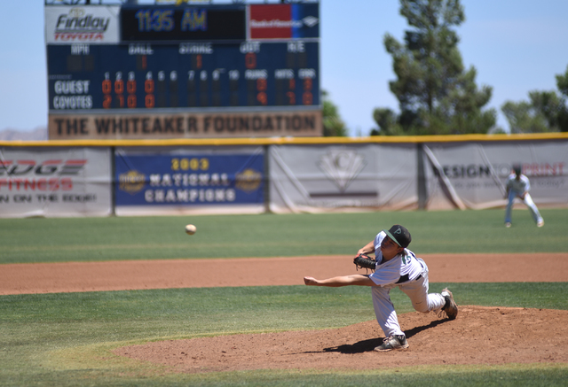 Summerlin Panthers Ryan Meng pitches against the Las Vegas Cats during the championship game ...