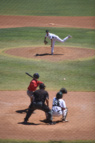 Summerlin Panthers Dylan Orlando pitches against the Las Vegas Cats during the championship ...