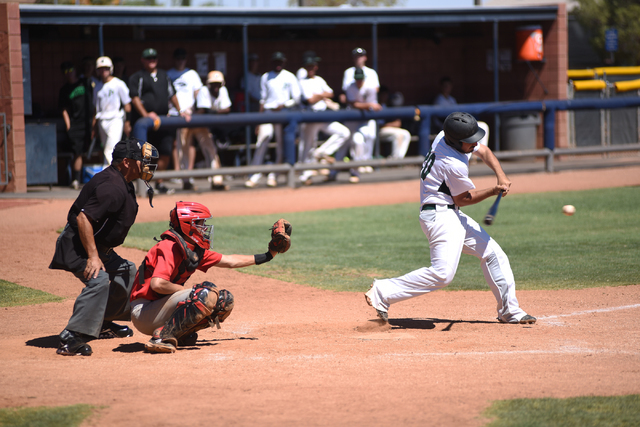 Summerlin Panthers John Borashan swings at a pitch against the Las Vegas Cats during the cha ...