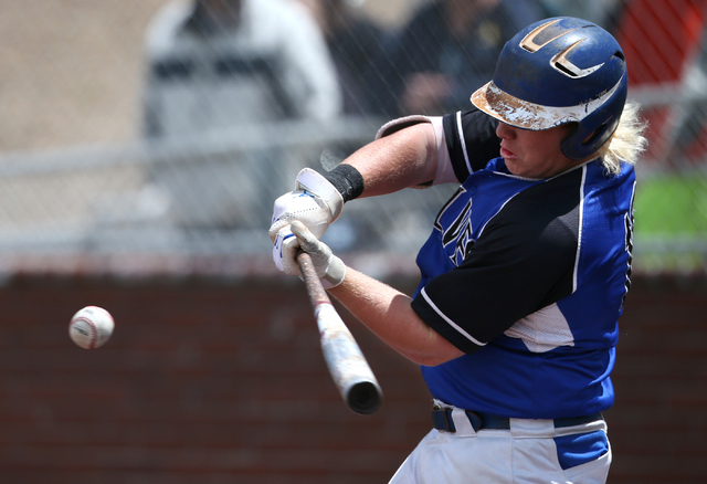 Basic’s Jack Wold hits against Galena during NIAA DI baseball action at Bishop Manogue ...