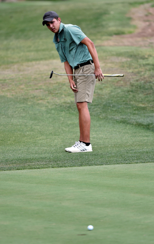 Palo Verde’s Cameron Meeks watches the ball on the first green during the first round ...
