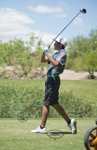 Palo Verde’s Cameron Barzekoff tees off during the Division I state boys golf tourname ...
