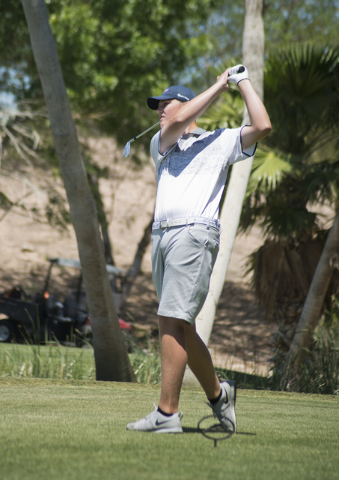 Coronado’s Grant McKay tees off during the Division I state boys golf tournament at th ...
