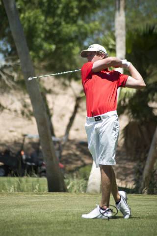 Arbor View’s Sam Dickey tees off during the Division I state boys golf tournament at t ...