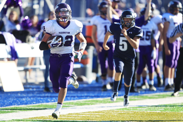 Yerington running back Reese Neville streaks down the sideline for a touchdown against The M ...