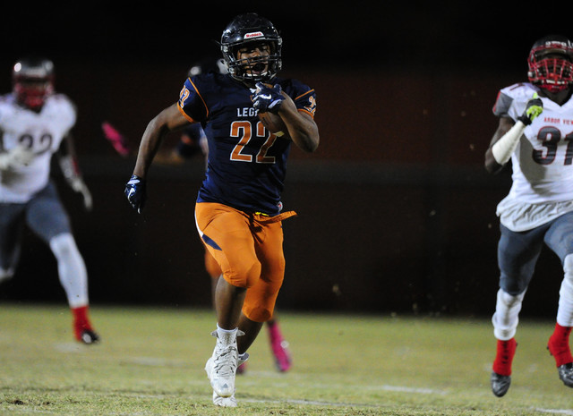 Legacy running back Sam Turner scores a touchdown against Arbor View in the first half of th ...