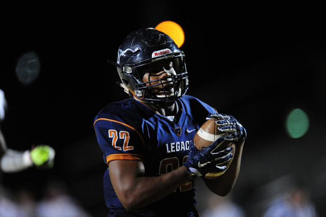 Legacy running back Sam Turner scores a touchdown against Arbor View in the first half of th ...