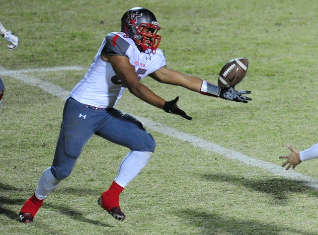 Arbor View linebacker JJ Tuinei catches Legacy punt returner Marquell’s fumble in the ...