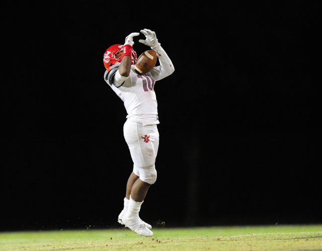 Arbor View linebacker Dekarri Gunn nearly intercepts a Liberty pass in the first half of the ...