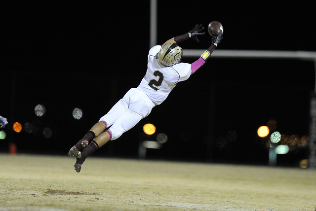 Faith Lutheran wide receiver Mark Rubalcaba (2) is unable to haul in a pass against Spring V ...