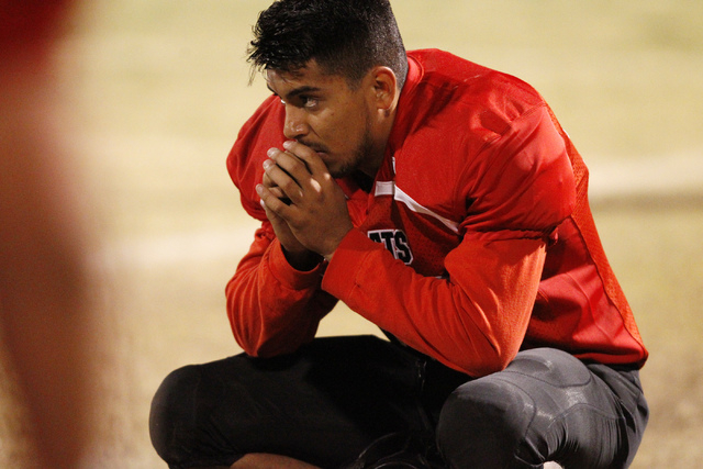 Las Vegas’ Astrid Catalan (33) watches from the sideline during a Division I state sem ...