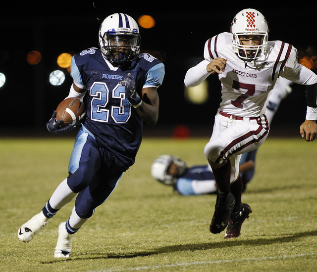 Junior running back Zaviontay Stevenson of Canyon Springs, shown carrying the ball against D ...