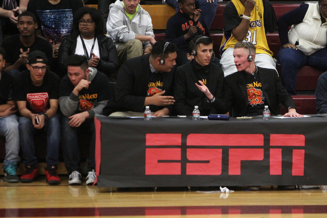 Del Sol students pretend to be an ESPN broacast team during their game against Chaparral on ...