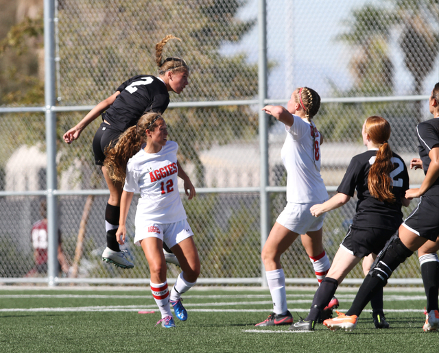 Palo Verde’ Lilly Thompson (2) attempts to head the ball on a corner kick during the S ...