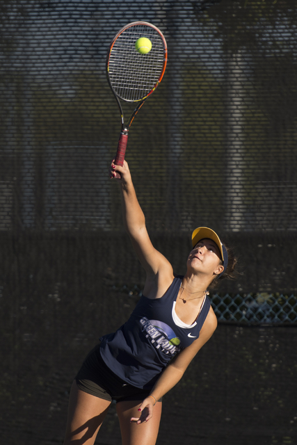 Green Valley’s Daria Shalina plays a tennis game against Coronado’s Hannah Gross ...