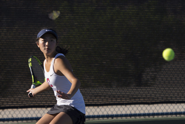 Coronado’s Megan King plays a tennis game against Coronado’s Nikoleta Nikoloff d ...