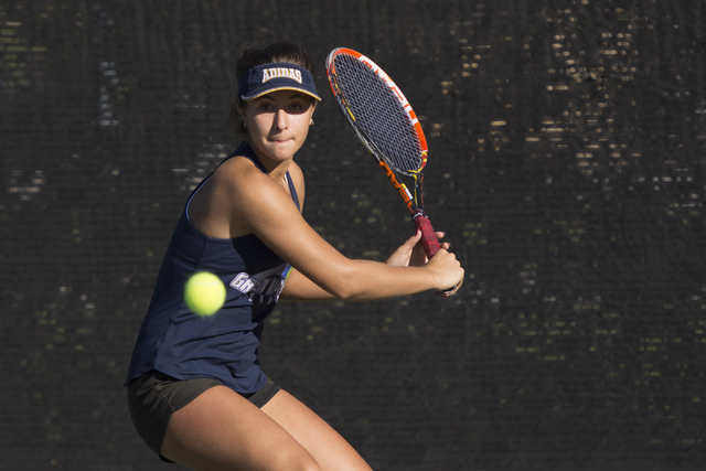 Green Valley’s Daria Shalina plays a tennis game against Coronado’s Hannah Gross ...