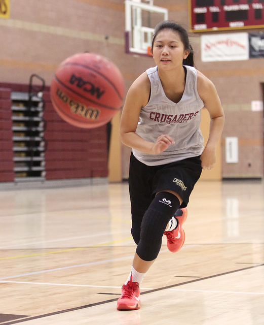 Faith Lutheran’s Madison Bocobo runs for the loose ball during the team’s practi ...