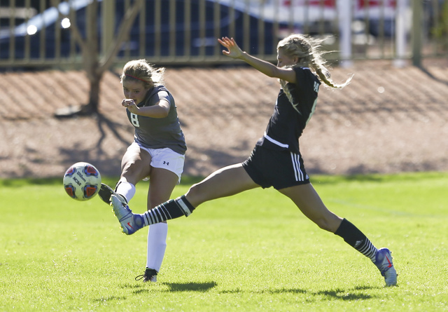 Arbor View’s Hannah Ferrara, left, and Palo Verde’s Alexis Lloyd fight for the b ...