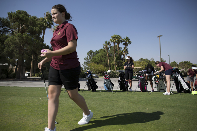 Faith Lutheran’s girls golf team attend a practice at the Palm Valley Golf Course on T ...