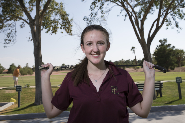 Faith Lutheran’s Olivia Vogel, 17, is photographed during a team practice at the Palm ...