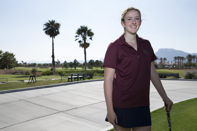 Faith Lutheran’s Olivia Vogel, 17, is photographed during a team practice at the Palm ...