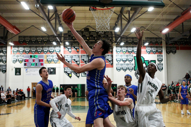 Bishop Gorman center Stephen Zimmerman lays in two points against Palo Verde Thursday. Zimme ...