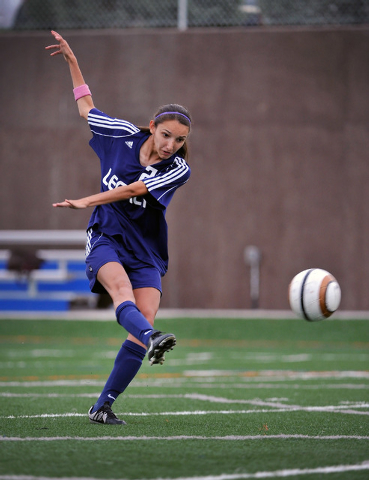 Legacy High School’s Nadia Hernandez warms up before her soccer team’s match aga ...