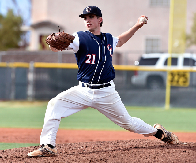 Coronado pitcher Daniel Witoslawski eyes his batter as he pitches the ball during a high sch ...