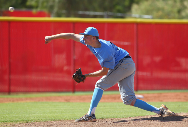 Centennial’s Will Loucks pitches against Arbor View in the Sunset Region baseball tour ...