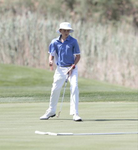 Green Valley High School’s Ty Klabacka, reacts after sinking a put during the final ro ...