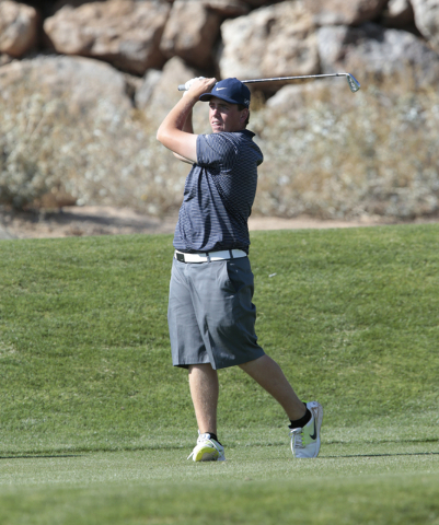 Foothill High School’s Grant George, tees off at the 12th hole during the final round ...