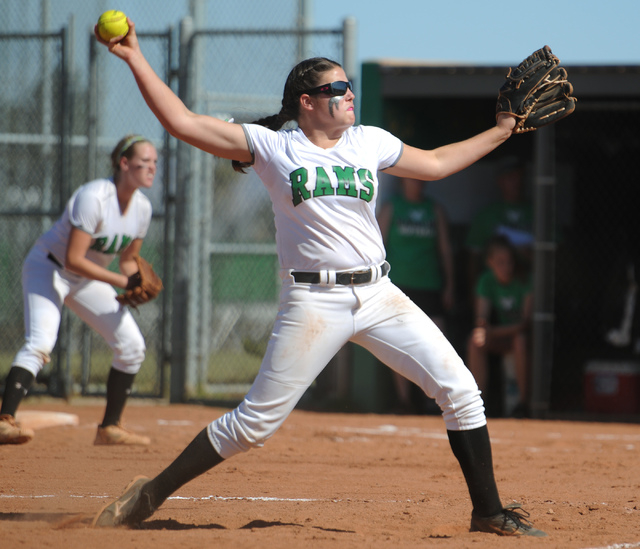 Rancho’s pitcher Brandy Marlett (8) throws a pitch against Coronado in the Sunrise Reg ...