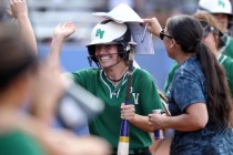 Palo Verde freshman Makall Whetten celebrates scoring after hitting a double against Shadow ...