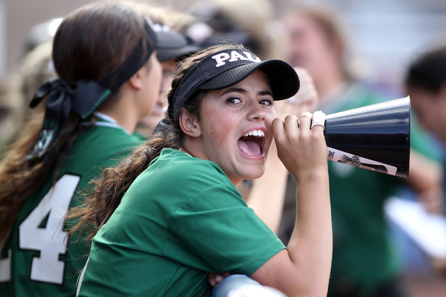 Palo Verde’s Cara Beatty cheers from the dugout during her team’s seven-run thir ...