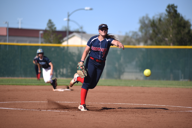 Coronado’s Ashley Ward (7) pitches against Foothill during their softball game at Coro ...